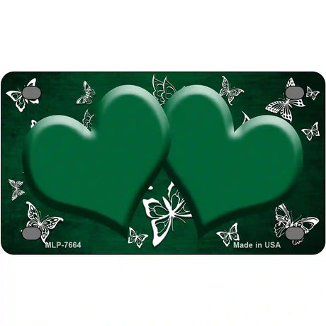 Green White Hearts Butterfly Oil Rubbed Metal Novelty License Plate 4" x 2.2" (MLP)