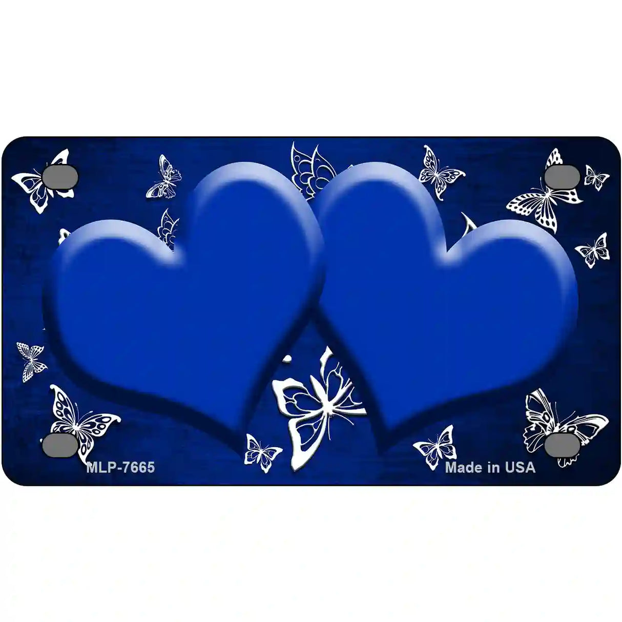 Blue White Hearts Butterfly Oil Rubbed Metal Novelty License Plate 4" x 2.2" (MLP)