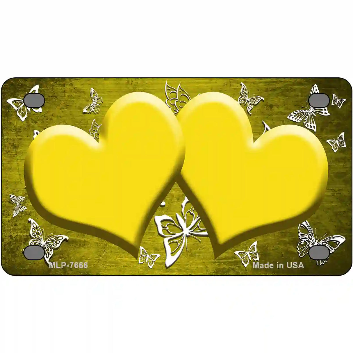 Yellow White Hearts Butterfly Oil Rubbed Metal Novelty License Plate 4" x 2.2" (MLP)