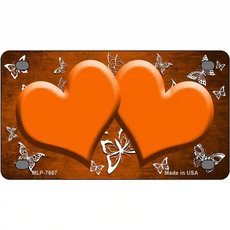 Orange White Hearts Butterfly Oil Rubbed Metal Novelty License Plate 4" x 2.2" (MLP)