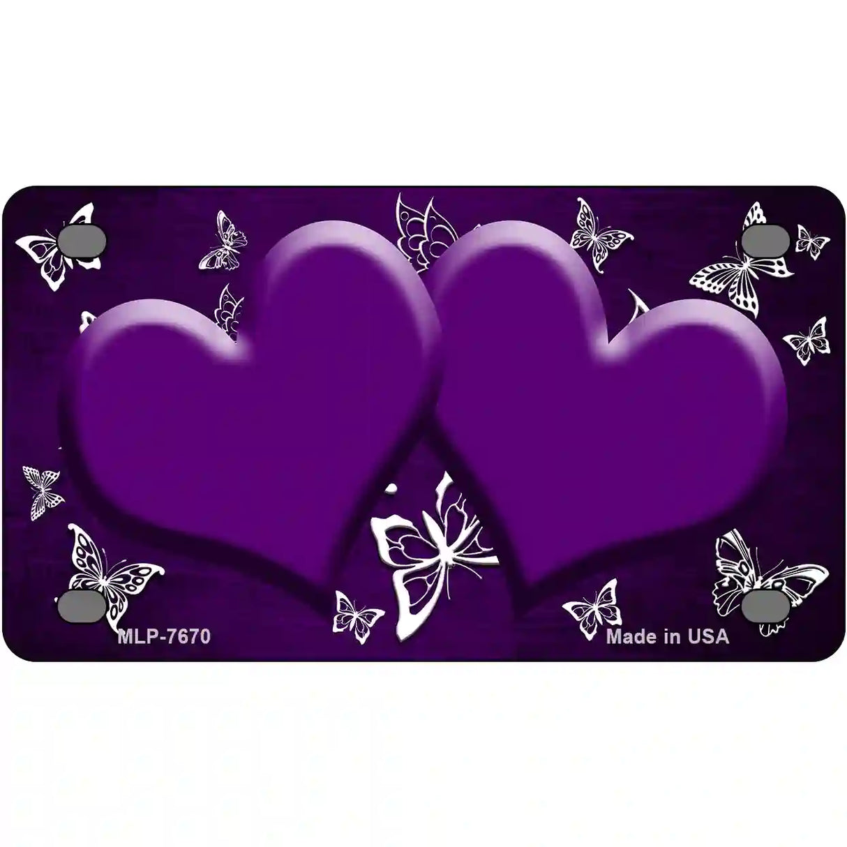 Purple White Hearts Butterfly Oil Rubbed Metal Novelty License Plate 4" x 2.2" (MLP)