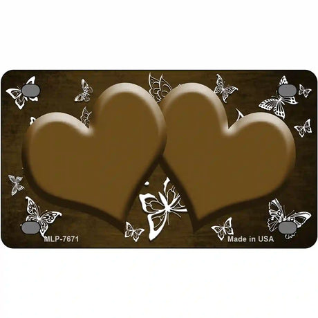 Brown White Hearts Butterfly Oil Rubbed Metal Novelty License Plate 4" x 2.2" (MLP)