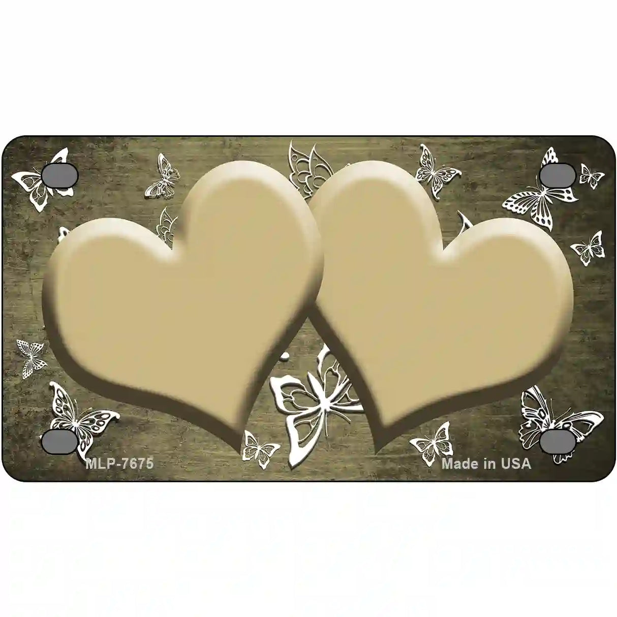 Gold White Hearts Butterfly Oil Rubbed Metal Novelty License Plate 4" x 2.2" (MLP)