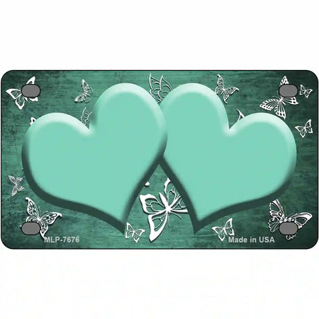 Mint White Hearts Butterfly Oil Rubbed Metal Novelty License Plate 4" x 2.2" (MLP)