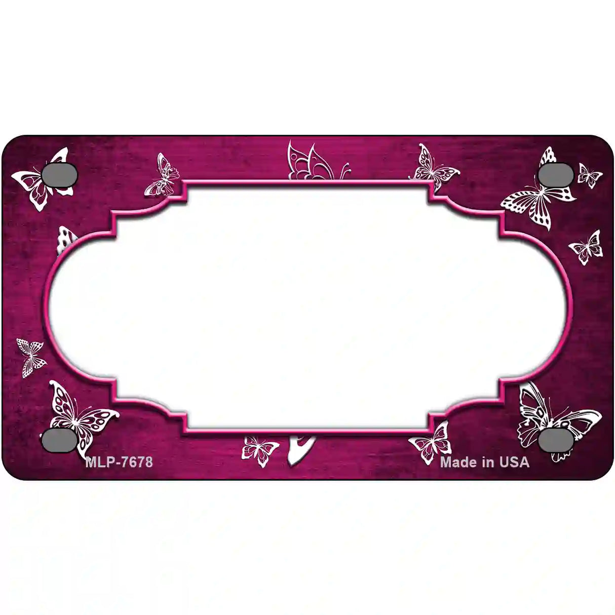 Pink White Scallop Butterfly Oil Rubbed Metal Novelty License Plate 4" x 2.2" (MLP)