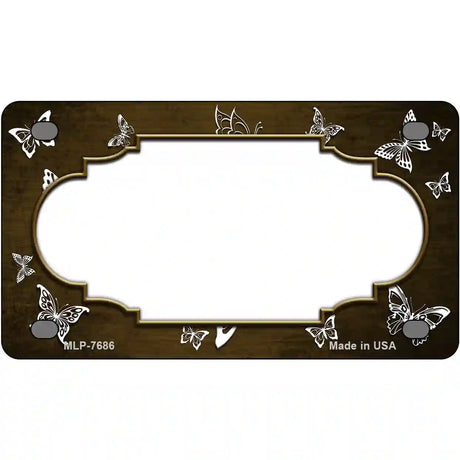 Brown White Scallop Butterfly Oil Rubbed Metal Novelty License Plate 4" x 2.2" (MLP)