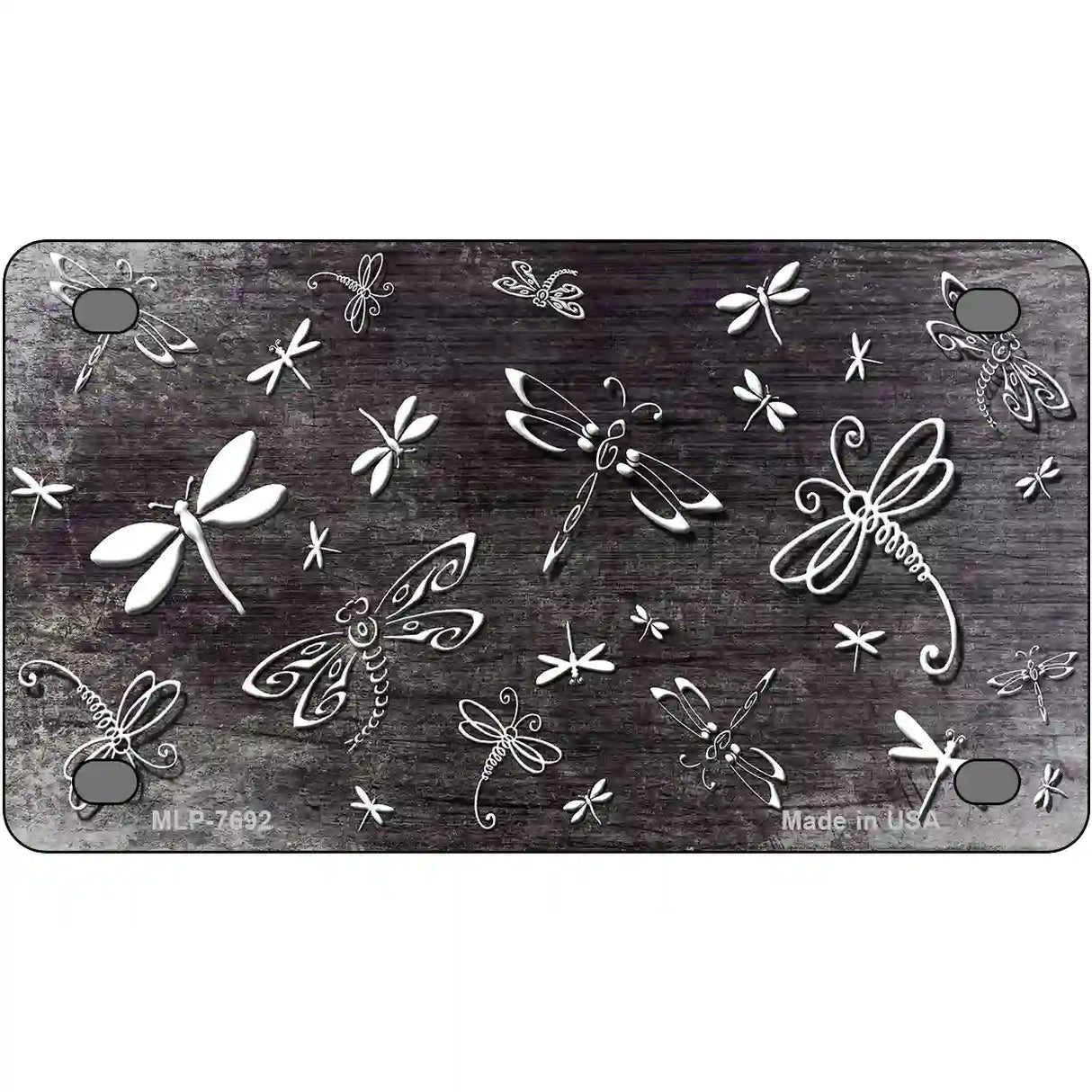 Black White Dragonfly Oil Rubbed Metal Novelty License Plate 4" x 2.2" (MLP)