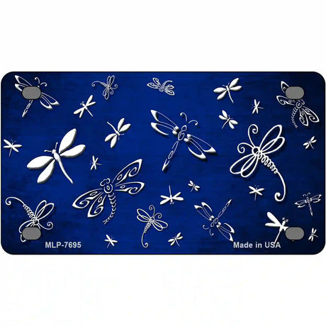 Blue White Dragonfly Oil Rubbed Metal Novelty License Plate 4" x 2.2" (MLP)