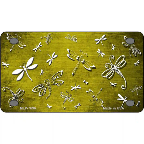 Yellow White Dragonfly Oil Rubbed Metal Novelty License Plate 4" x 2.2" (MLP)