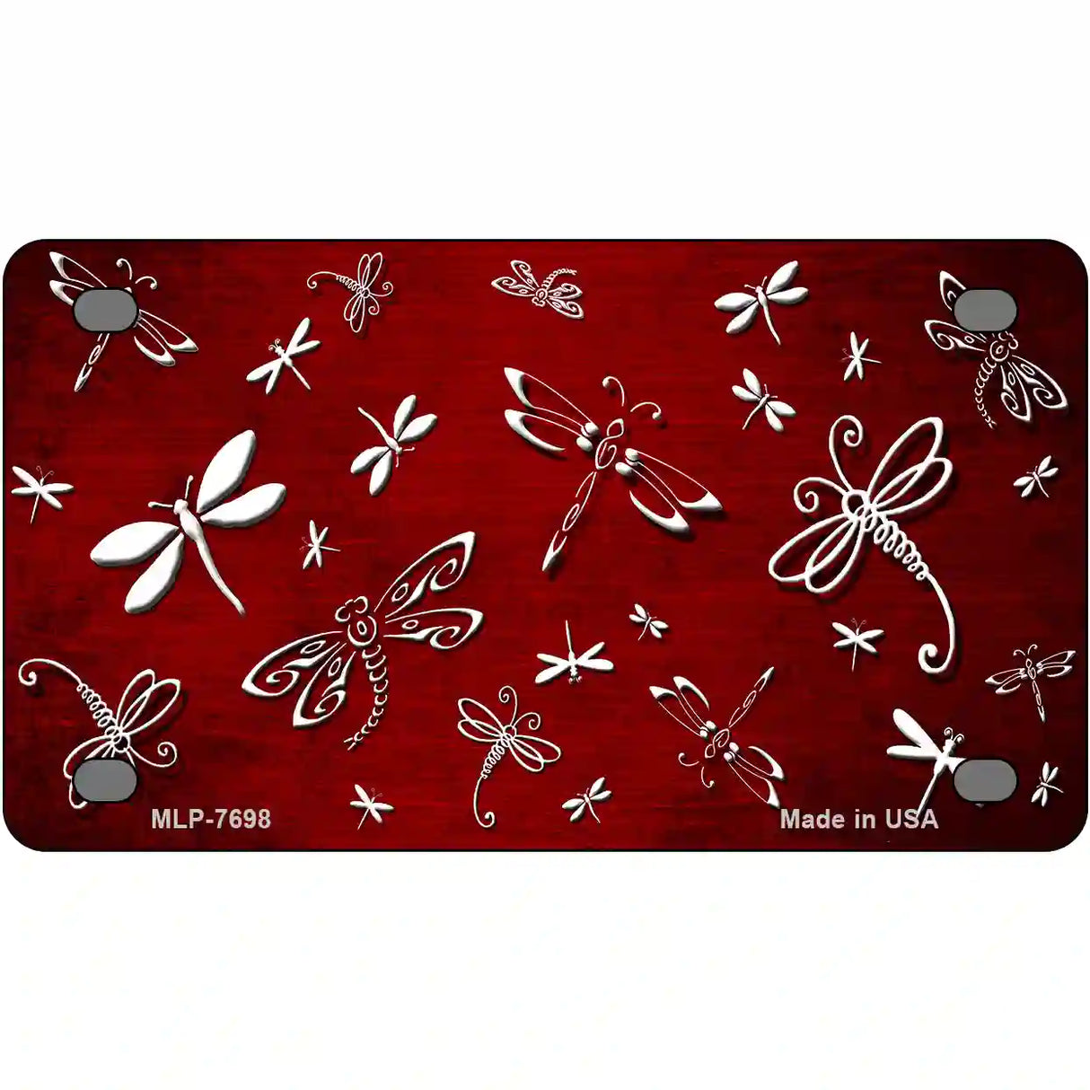 Red White Dragonfly Oil Rubbed Metal Novelty License Plate 4" x 2.2" (MLP)