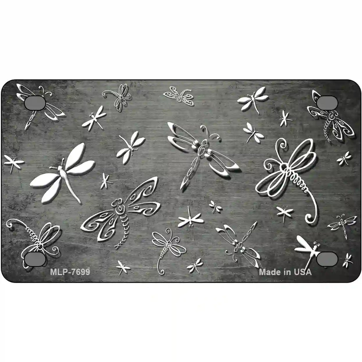 Gray White Dragonfly Oil Rubbed Metal Novelty License Plate 4" x 2.2" (MLP)