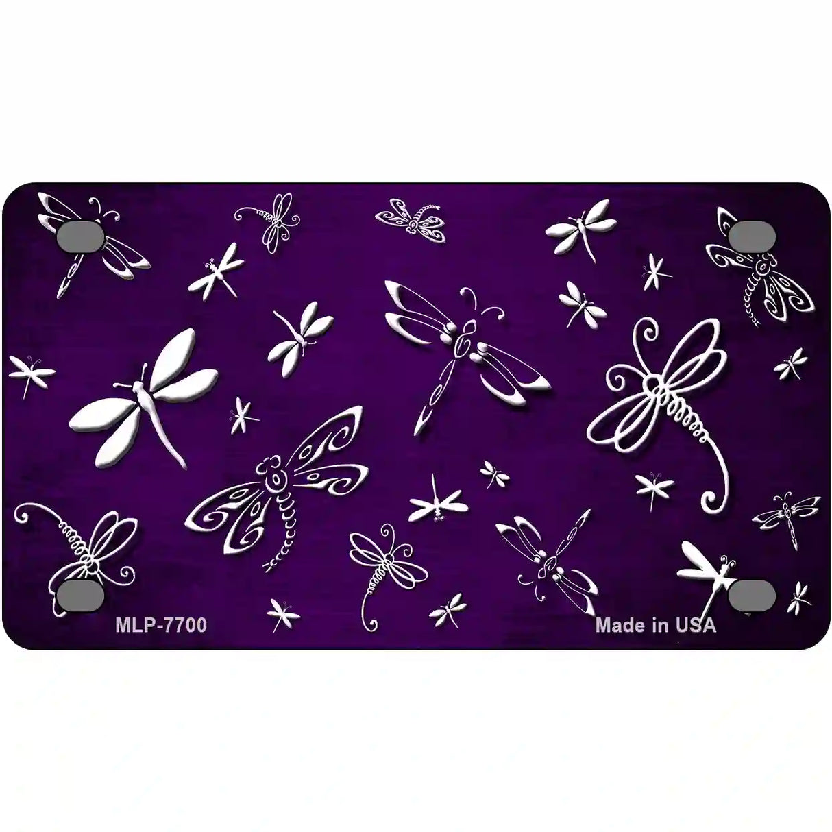 Purple White Dragonfly Oil Rubbed Metal Novelty License Plate 4" x 2.2" (MLP)