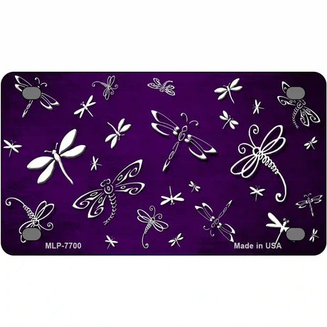 Purple White Dragonfly Oil Rubbed Metal Novelty License Plate 4" x 2.2" (MLP)