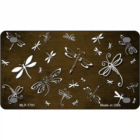 Brown White Dragonfly Oil Rubbed Metal Novelty License Plate 4" x 2.2" (MLP)