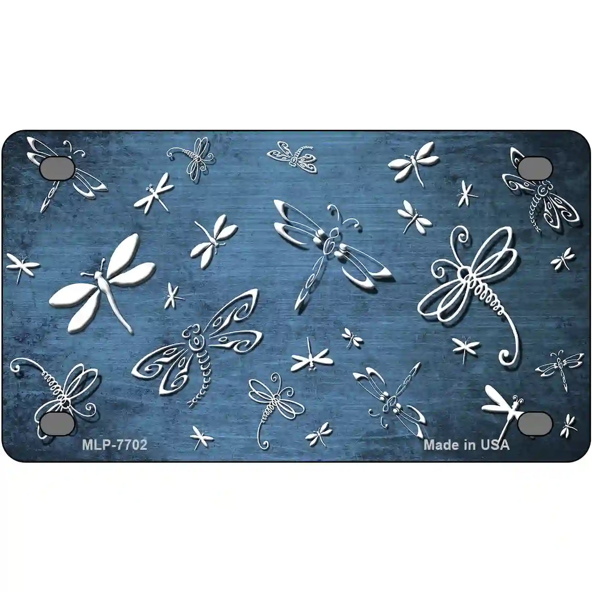 Light Blue White Dragonfly Oil Rubbed Metal Novelty License Plate 4" x 2.2" (MLP)