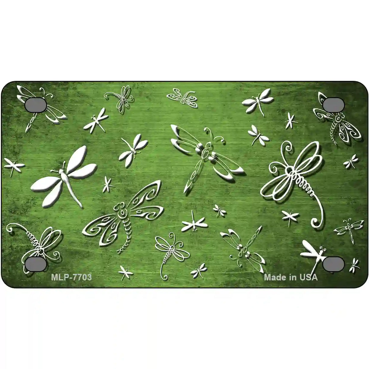 Lime Green White Dragonfly Oil Rubbed Metal Novelty License Plate 4" x 2.2" (MLP)