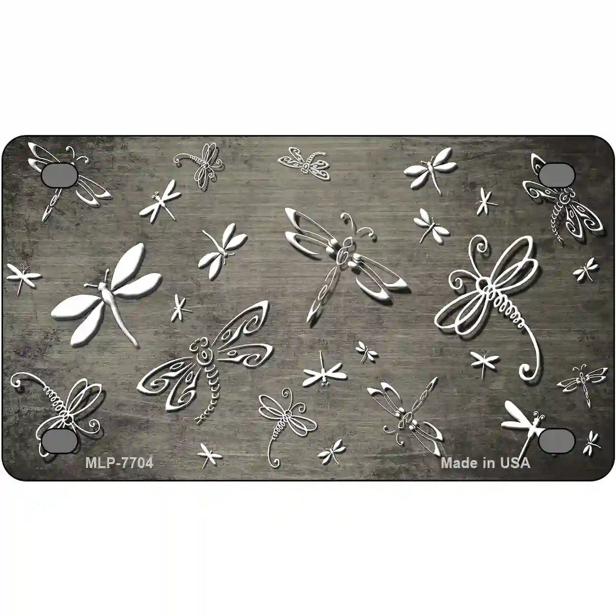 Tan White Dragonfly Oil Rubbed Metal Novelty License Plate 4" x 2.2" (MLP)