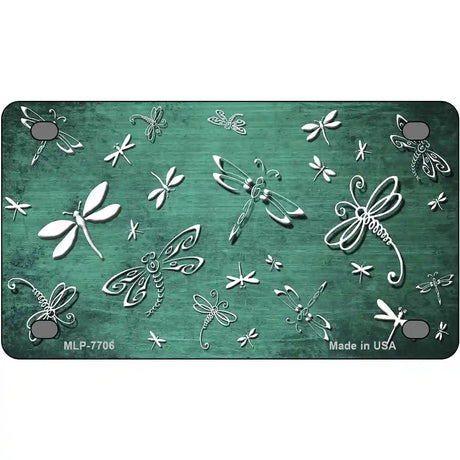 Mint White Dragonfly Oil Rubbed Metal Novelty License Plate 4" x 2.2" (MLP)