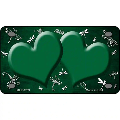 Green White Dragonfly Hearts Oil Rubbed Metal Novelty License Plate 4" x 2.2" (MLP)