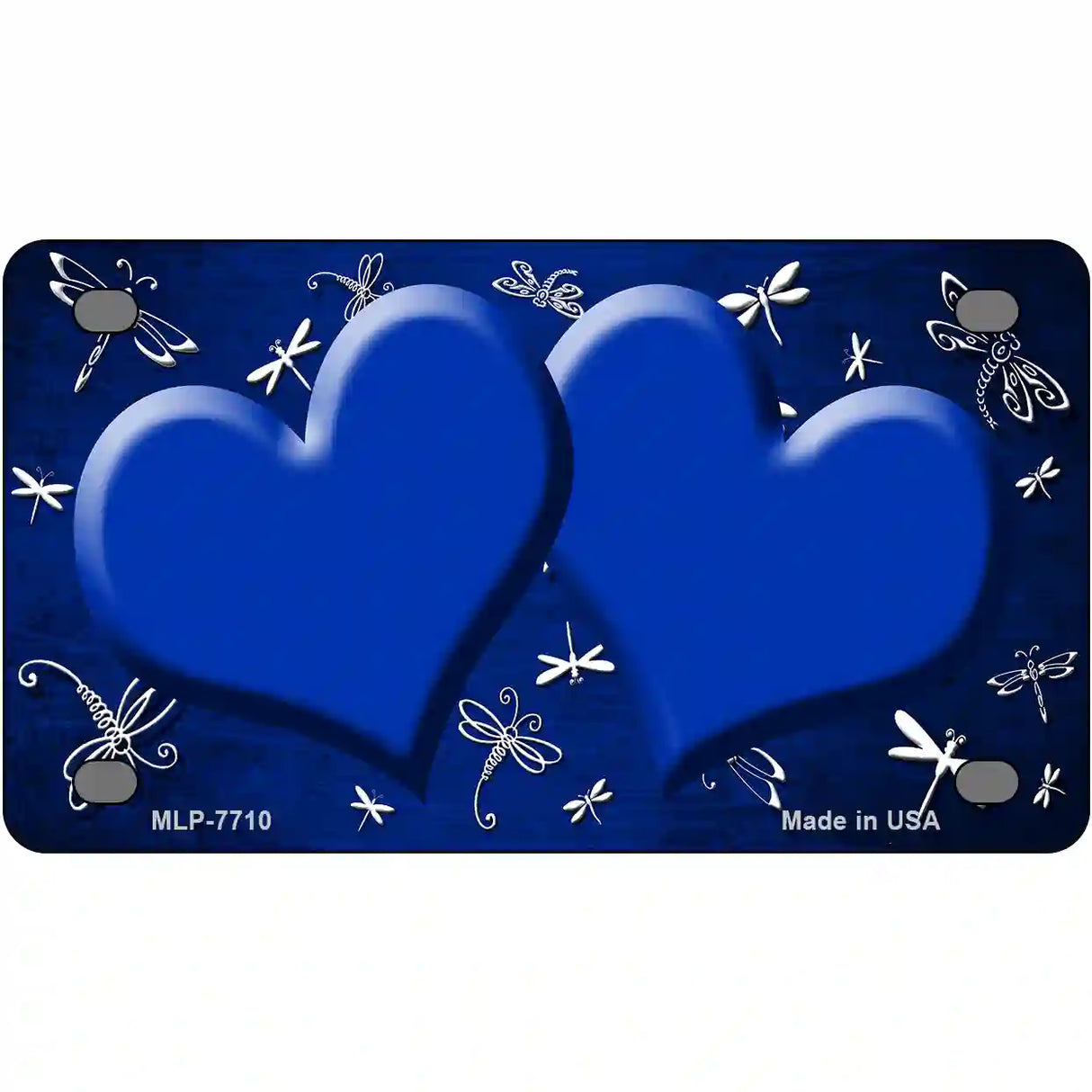 Blue White Dragonfly Hearts Oil Rubbed Metal Novelty License Plate 4" x 2.2" (MLP)