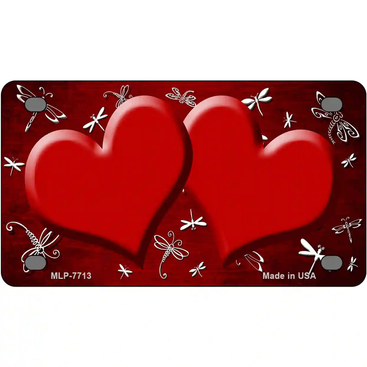 Red White Dragonfly Hearts Oil Rubbed Metal Novelty License Plate 4" x 2.2" (MLP)