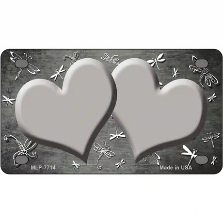 Gray White Dragonfly Hearts Oil Rubbed Metal Novelty License Plate 4" x 2.2" (MLP)