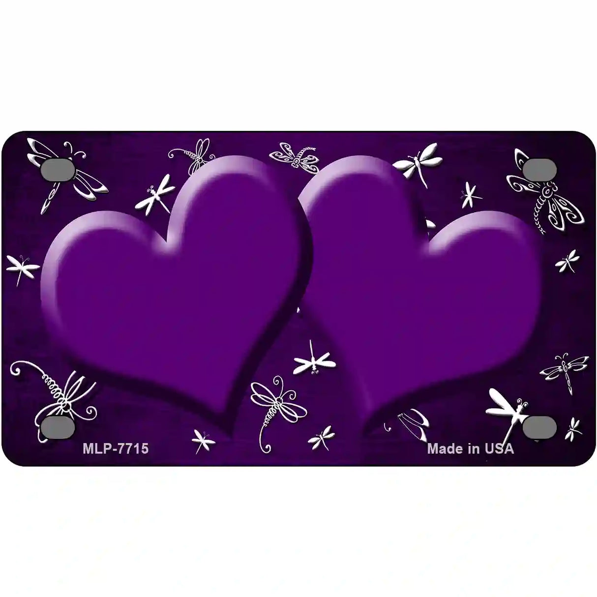 Purple White Dragonfly Hearts Oil Rubbed Metal Novelty License Plate 4" x 2.2" (MLP)