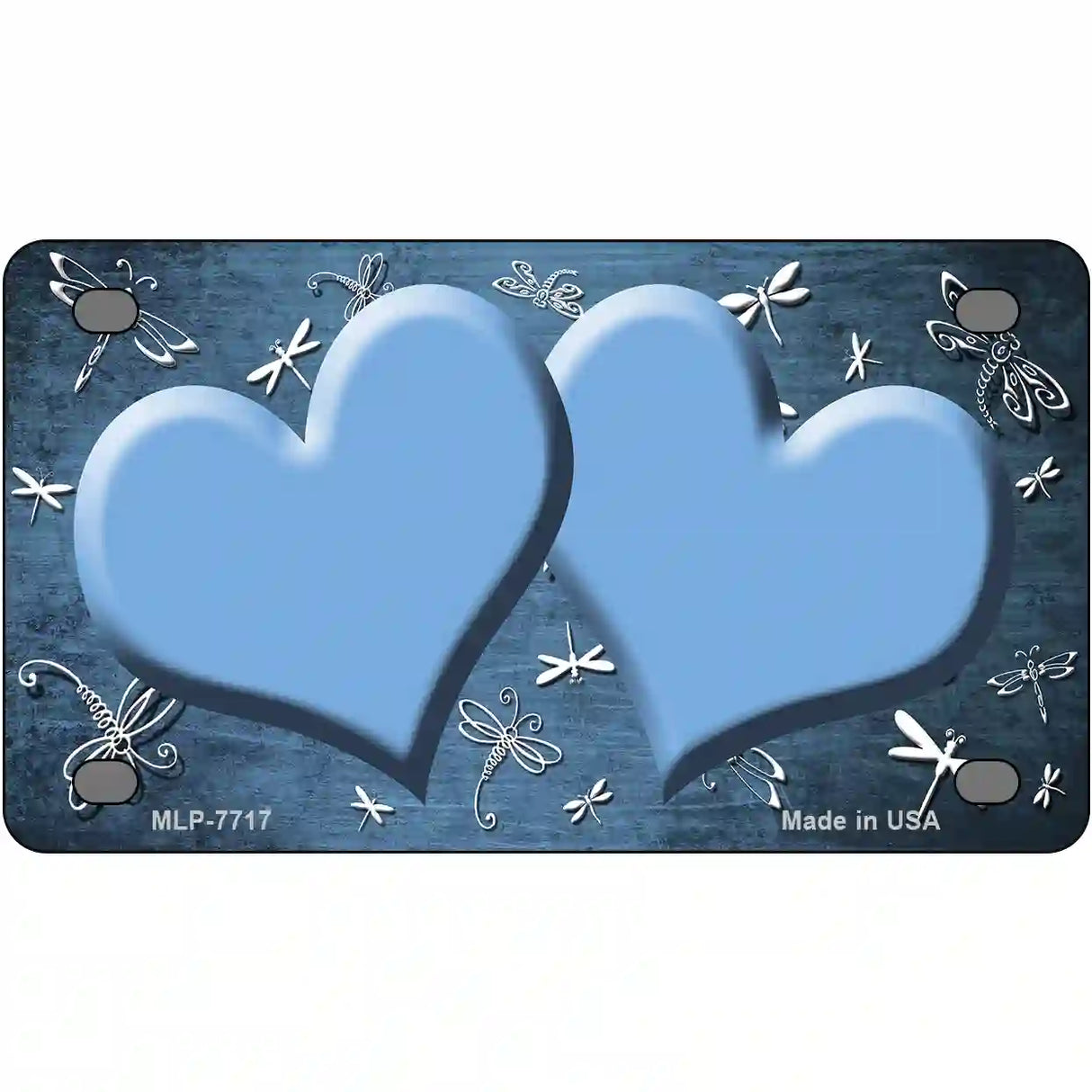 Light Blue White Dragonfly Hearts Oil Rubbed Metal Novelty License Plate 4" x 2.2" (MLP)