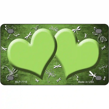 Lime Green White Dragonfly Hearts Oil Rubbed Metal Novelty License Plate 4" x 2.2" (MLP)