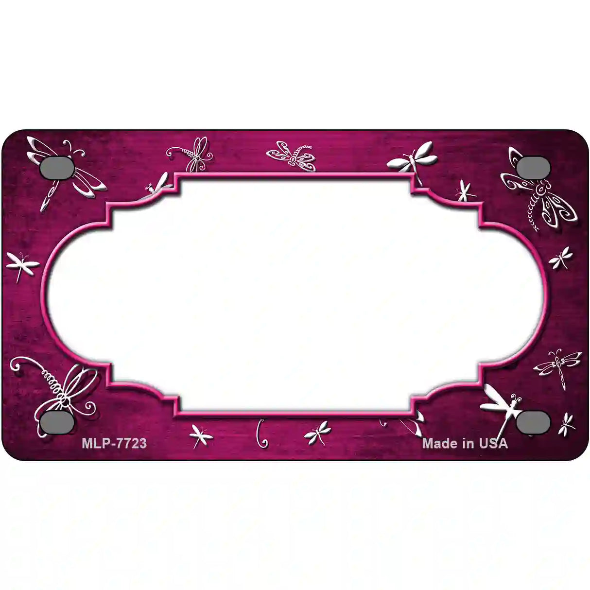 Pink White Dragonfly Scallop Oil Rubbed Metal Novelty License Plate 4" x 2.2" (MLP)