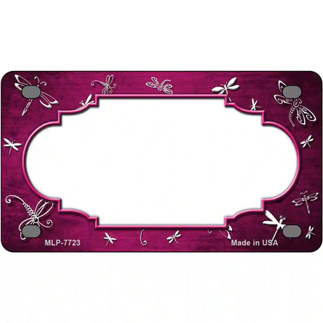 Pink White Dragonfly Scallop Oil Rubbed Metal Novelty License Plate 4" x 2.2" (MLP)