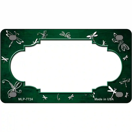 Green White Dragonfly Scallop Oil Rubbed Metal Novelty License Plate 4" x 2.2" (MLP)