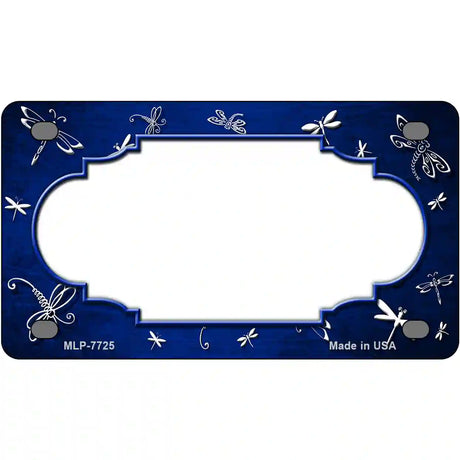 Blue White Dragonfly Scallop Oil Rubbed Metal Novelty License Plate 4" x 2.2" (MLP)