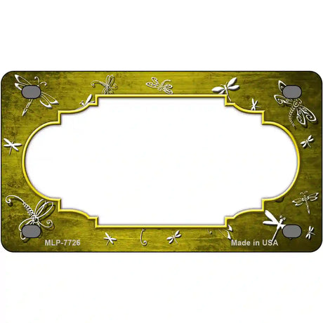 Yellow White Dragonfly Scallop Oil Rubbed Metal Novelty License Plate 4" x 2.2" (MLP)