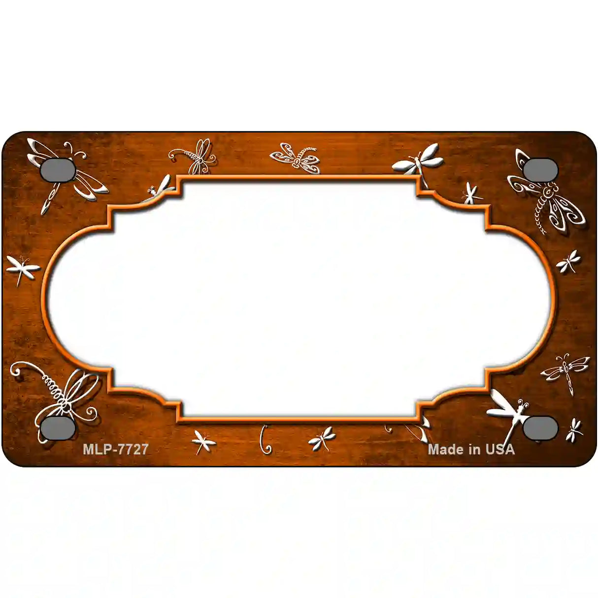 Orange White Dragonfly Scallop Oil Rubbed Metal Novelty License Plate 4" x 2.2" (MLP)