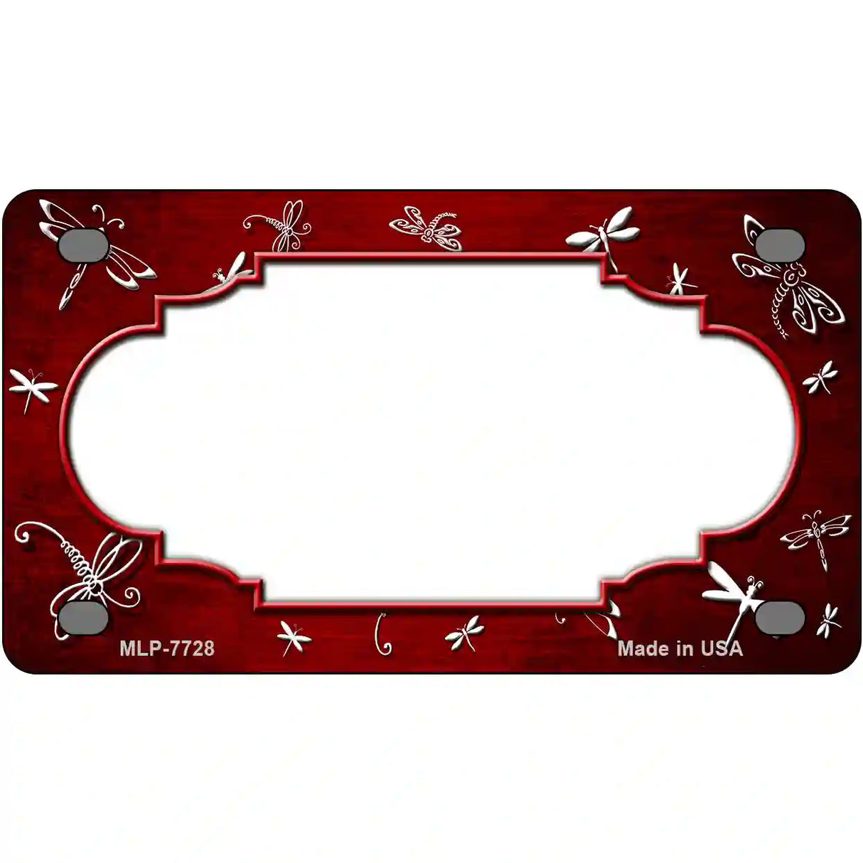 Red White Dragonfly Scallop Oil Rubbed Metal Novelty License Plate 4" x 2.2" (MLP)