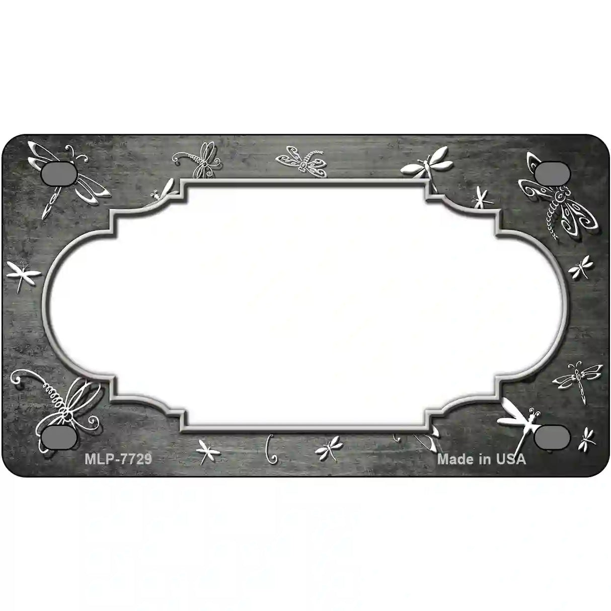 Gray White Dragonfly Scallop Oil Rubbed Metal Novelty License Plate 4" x 2.2" (MLP)