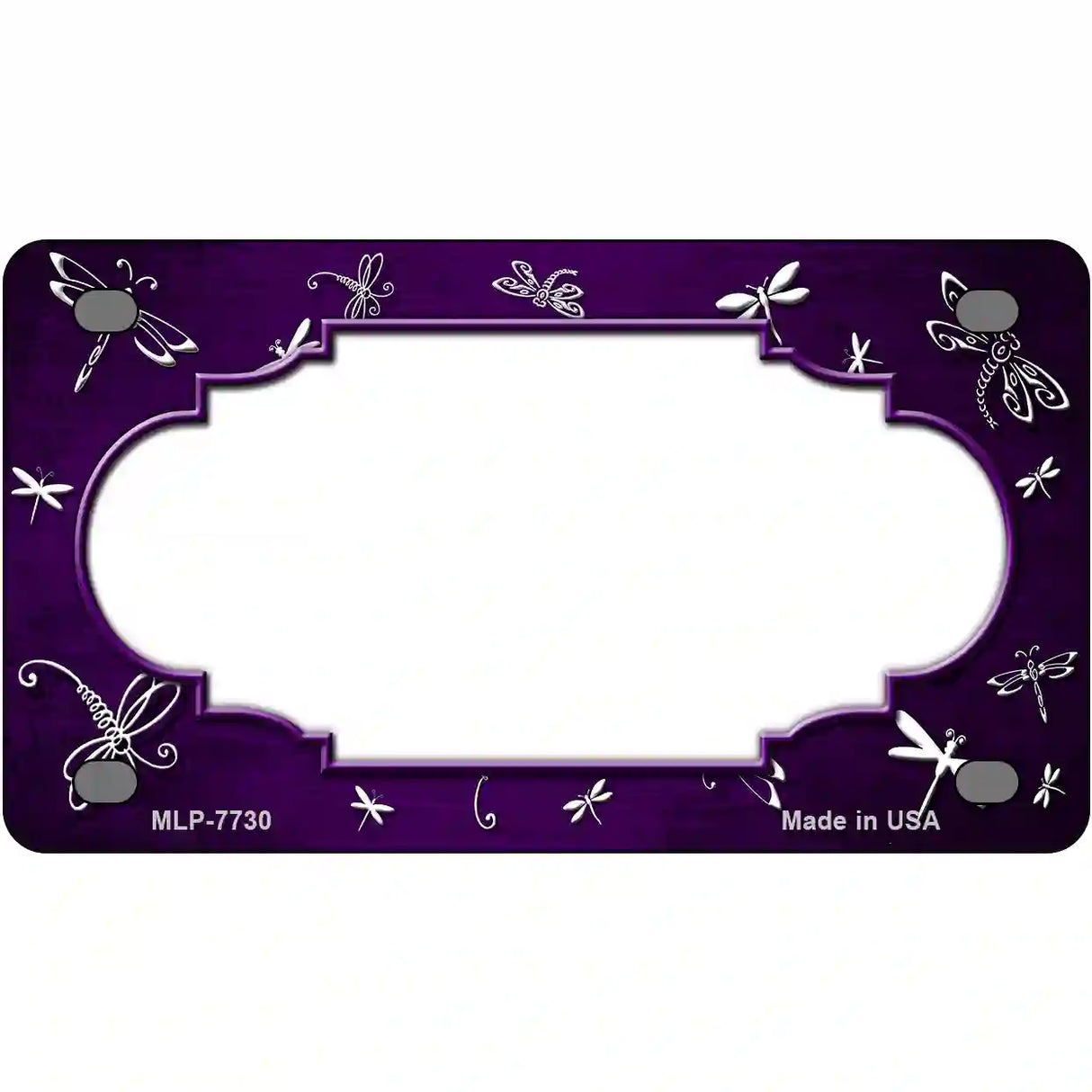 Purple White Dragonfly Scallop Oil Rubbed Metal Novelty License Plate 4" x 2.2" (MLP)