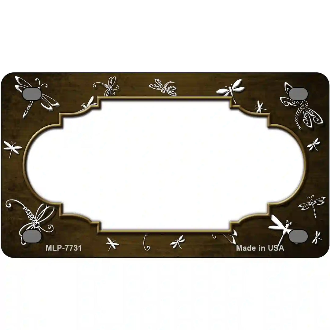Brown White Dragonfly Scallop Oil Rubbed Metal Novelty License Plate 4" x 2.2" (MLP)