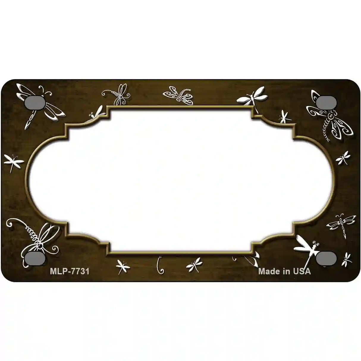 Brown White Dragonfly Scallop Oil Rubbed Metal Novelty License Plate 4" x 2.2" (MLP)