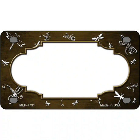 Brown White Dragonfly Scallop Oil Rubbed Metal Novelty License Plate 4" x 2.2" (MLP)