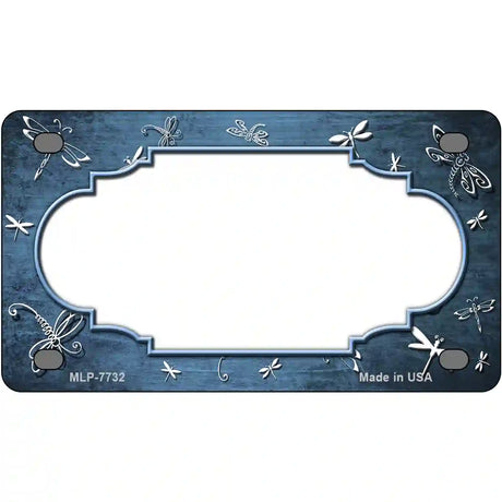 Light Blue White Dragonfly Scallop Oil Rubbed Metal Novelty License Plate 4" x 2.2" (MLP)