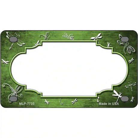 Lime Green White Dragonfly Scallop Oil Rubbed Metal Novelty License Plate 4" x 2.2" (MLP)