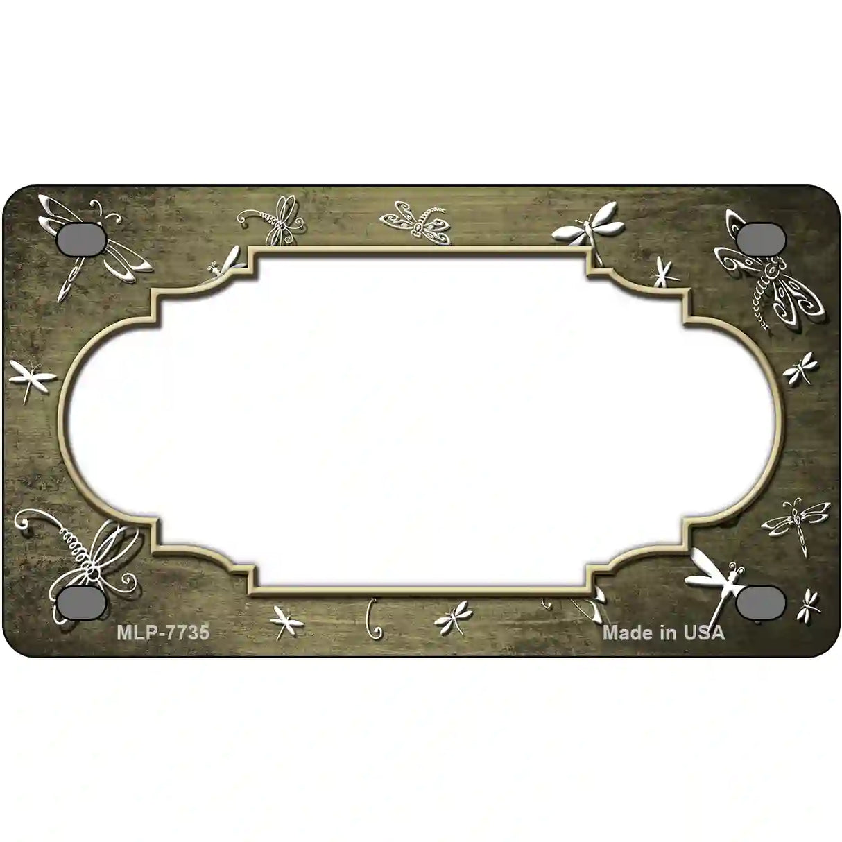 Gold White Dragonfly Scallop Oil Rubbed Metal Novelty License Plate 4" x 2.2" (MLP)