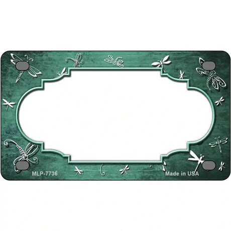 Mint White Dragonfly Scallop Oil Rubbed Metal Novelty License Plate 4" x 2.2" (MLP)