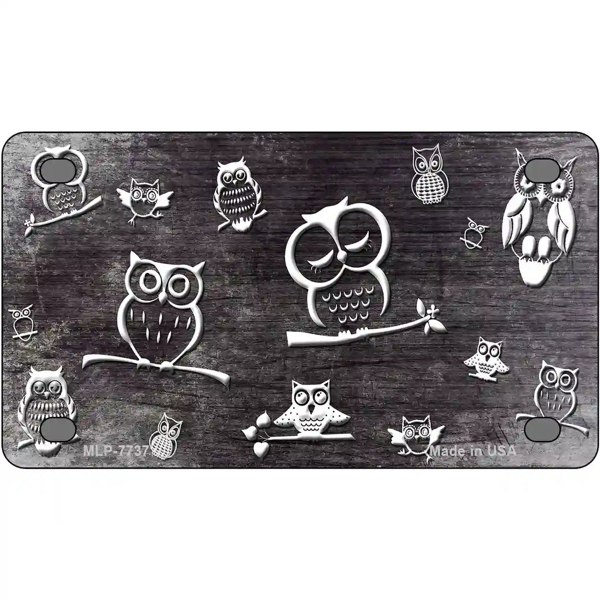 Black White Owl Oil Rubbed Metal Novelty License Plate 4" x 2.2" (MLP)