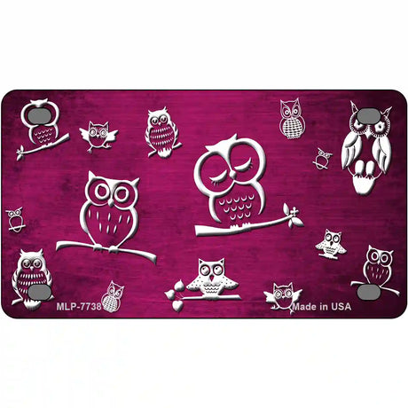 Pink White Owl Oil Rubbed Metal Novelty License Plate 4" x 2.2" (MLP)