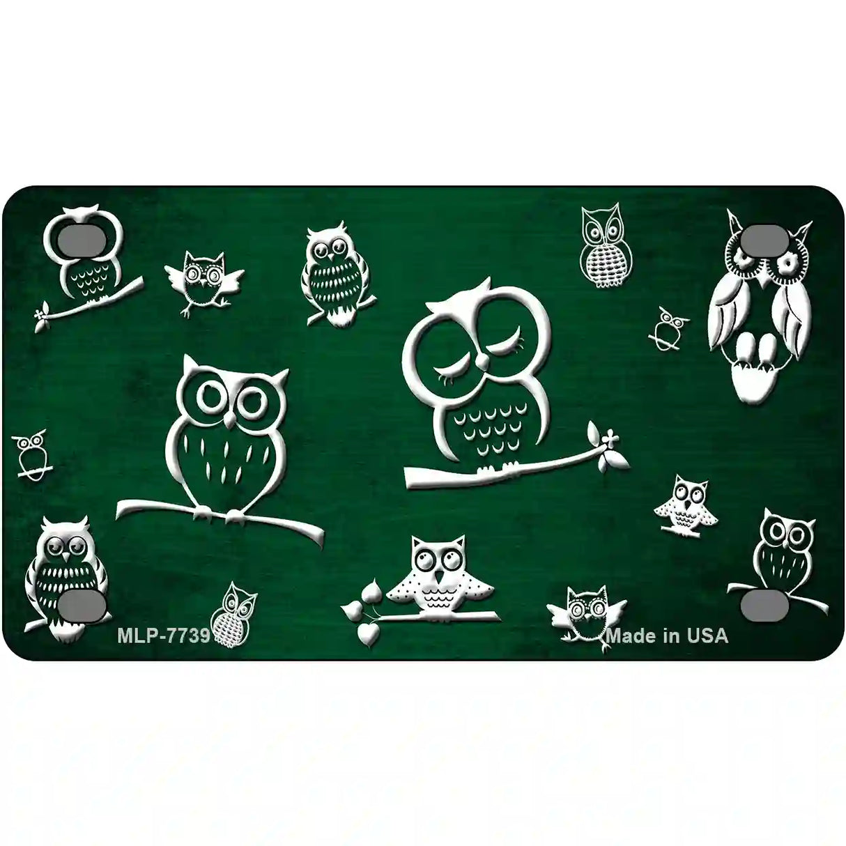 Green White Owl Oil Rubbed Metal Novelty License Plate 4" x 2.2" (MLP)