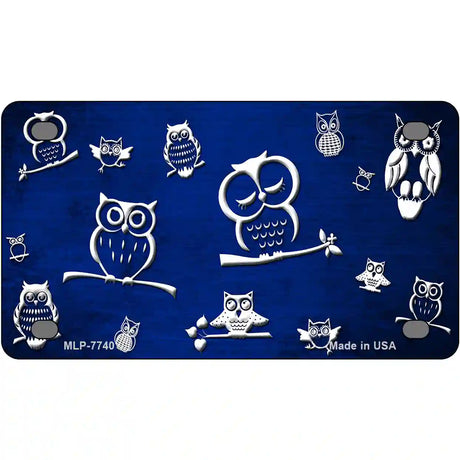 Blue White Owl Oil Rubbed Metal Novelty License Plate 4" x 2.2" (MLP)