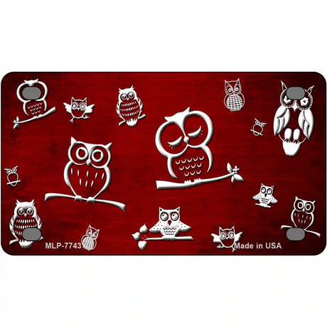 Red White Owl Oil Rubbed Metal Novelty License Plate 4" x 2.2" (MLP)